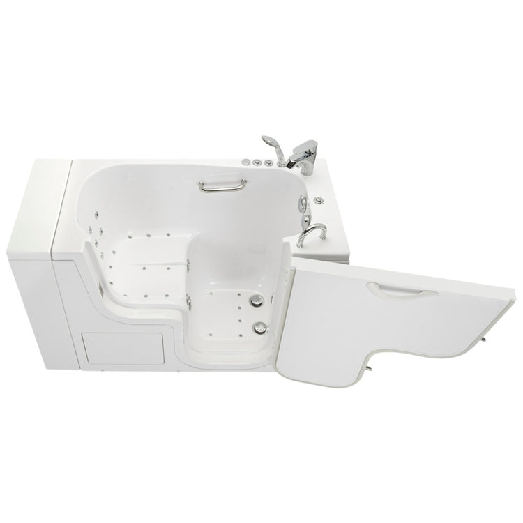 Walk in tub for Texas homes shown with its door open, textured floor and handheld shower